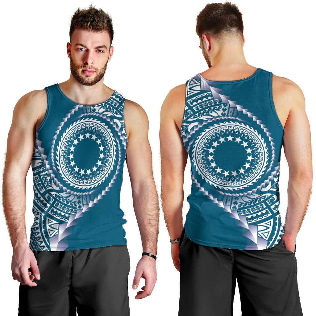 Cook Islands Gospel Day Men Tank Top Blue Tribal Curves LT05 - Polynesian Pride