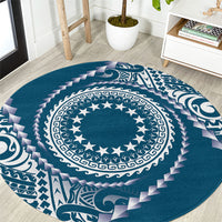 Cook Islands Gospel Day Round Carpet Blue Tribal Curves LT05 Blue - Polynesian Pride