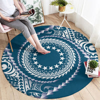 Cook Islands Gospel Day Round Carpet Blue Tribal Curves LT05 - Polynesian Pride