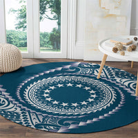 Cook Islands Gospel Day Round Carpet Blue Tribal Curves LT05 - Polynesian Pride