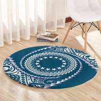 Cook Islands Gospel Day Round Carpet Blue Tribal Curves LT05 - Polynesian Pride