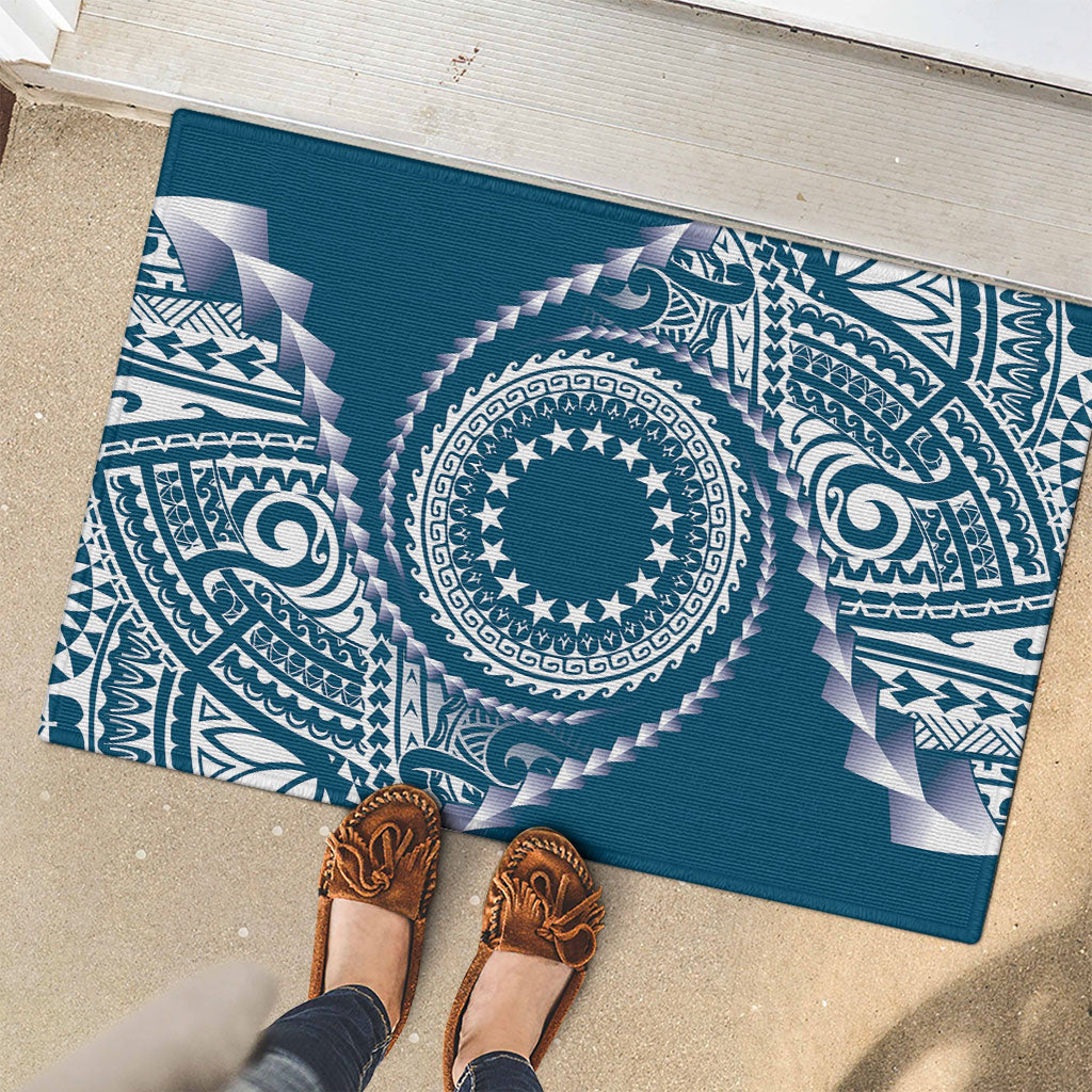 Cook Islands Gospel Day Rubber Doormat Blue Tribal Curves LT05 - Polynesian Pride