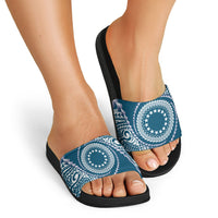 Cook Islands Gospel Day Slide Sandals Blue Tribal Curves LT05 - Polynesian Pride