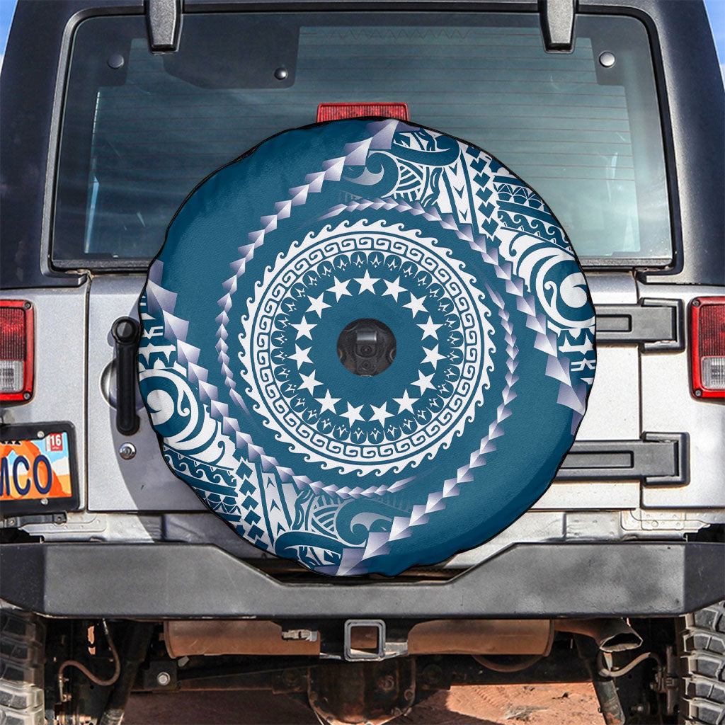 Cook Islands Gospel Day Spare Tire Cover Blue Tribal Curves LT05 Blue - Polynesian Pride