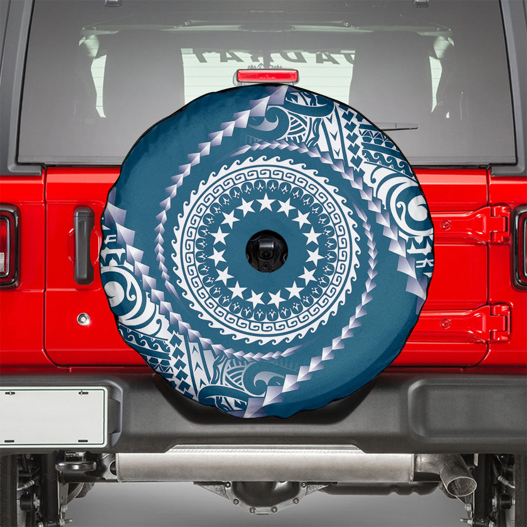 Cook Islands Gospel Day Spare Tire Cover Blue Tribal Curves LT05 - Polynesian Pride
