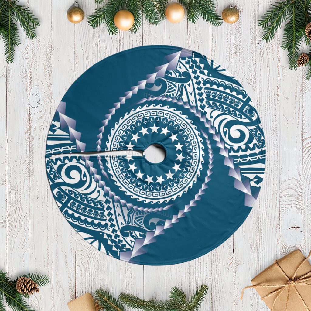 Cook Islands Gospel Day Tree Skirt Blue Tribal Curves LT05 Casual Blue - Polynesian Pride