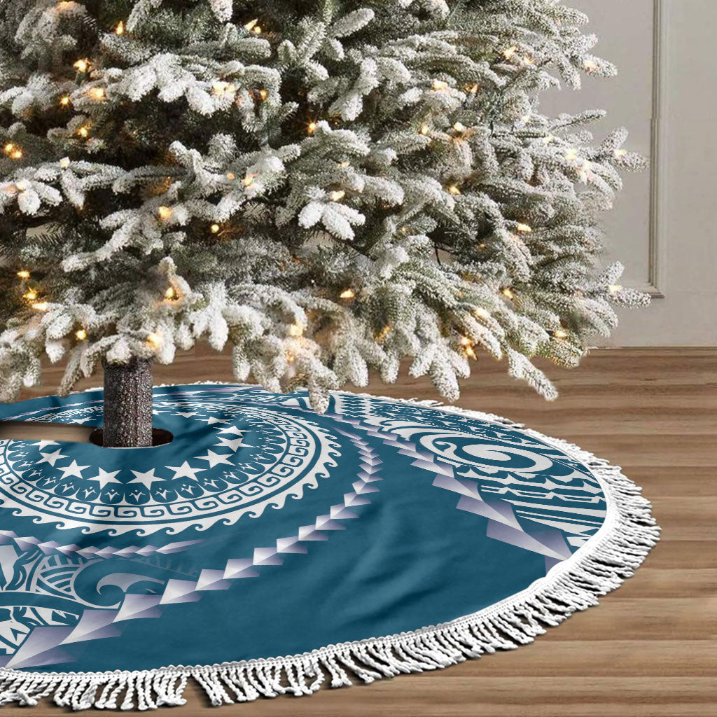 Cook Islands Gospel Day Tree Skirt Blue Tribal Curves LT05 - Polynesian Pride