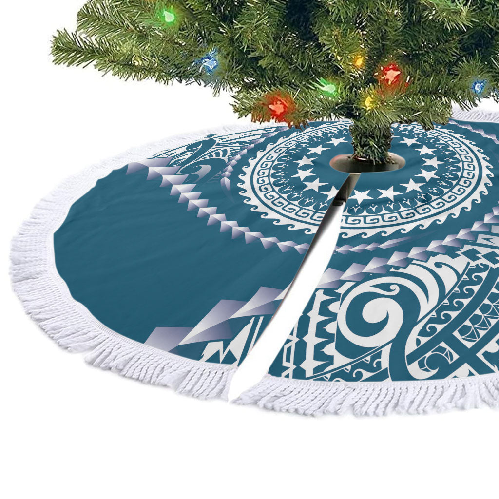 Cook Islands Gospel Day Tree Skirt Blue Tribal Curves LT05 - Polynesian Pride