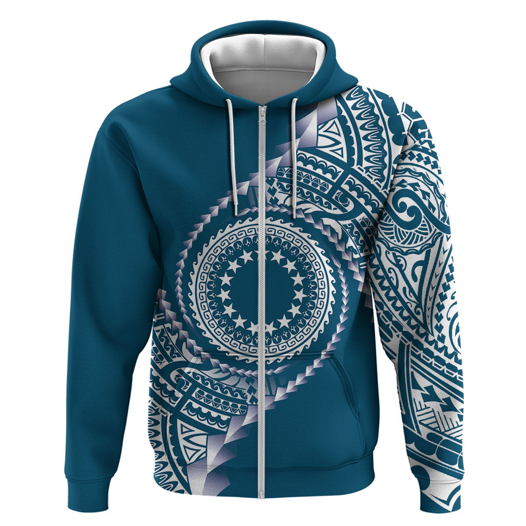 Cook Islands Gospel Day Zip Hoodie Blue Tribal Curves LT05 Zip Hoodie Blue - Polynesian Pride