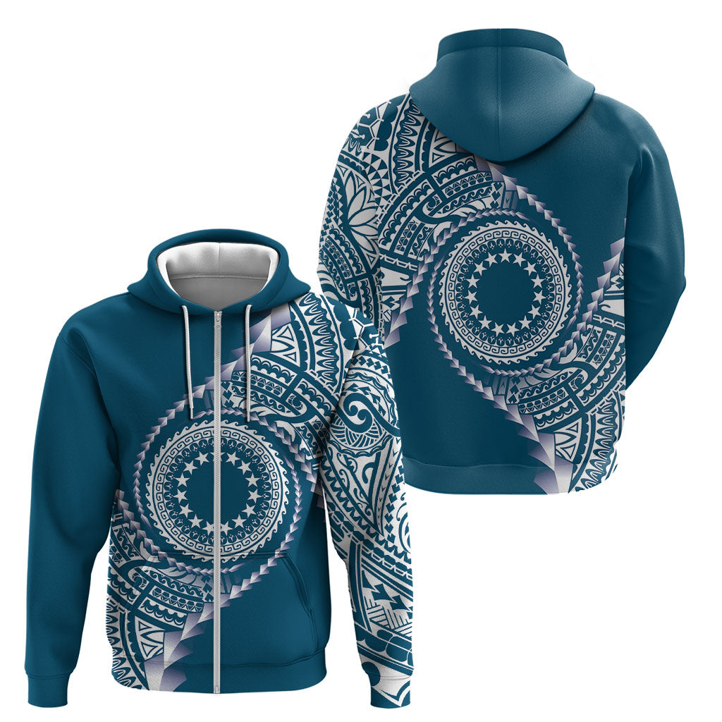 Cook Islands Gospel Day Zip Hoodie Blue Tribal Curves LT05 - Polynesian Pride