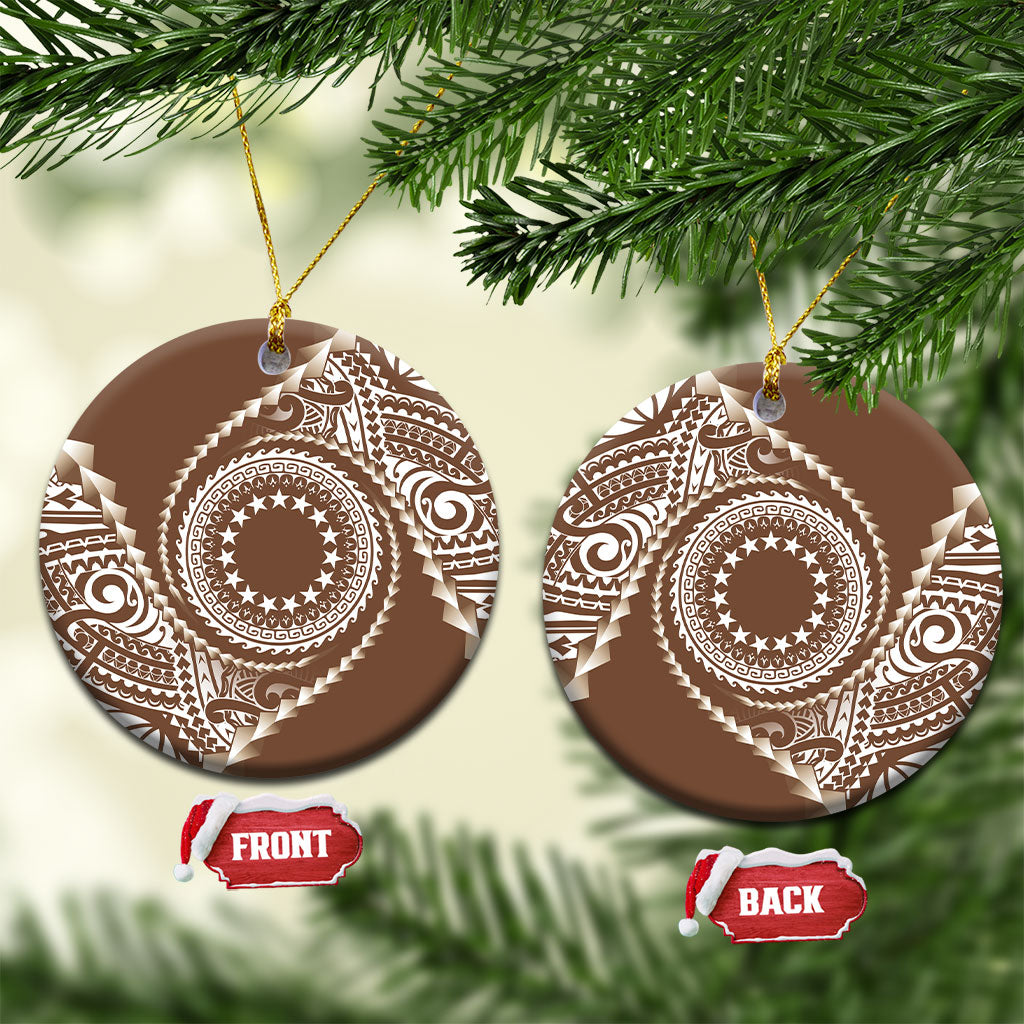 Cook Islands Gospel Day Ceramic Ornament Brown Tribal Curves LT05 Circle Brown - Polynesian Pride