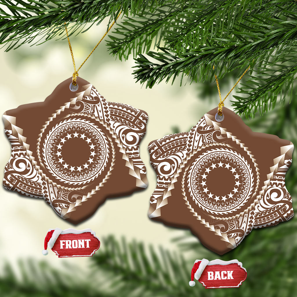 Cook Islands Gospel Day Ceramic Ornament Brown Tribal Curves LT05 Snow Flake Brown - Polynesian Pride