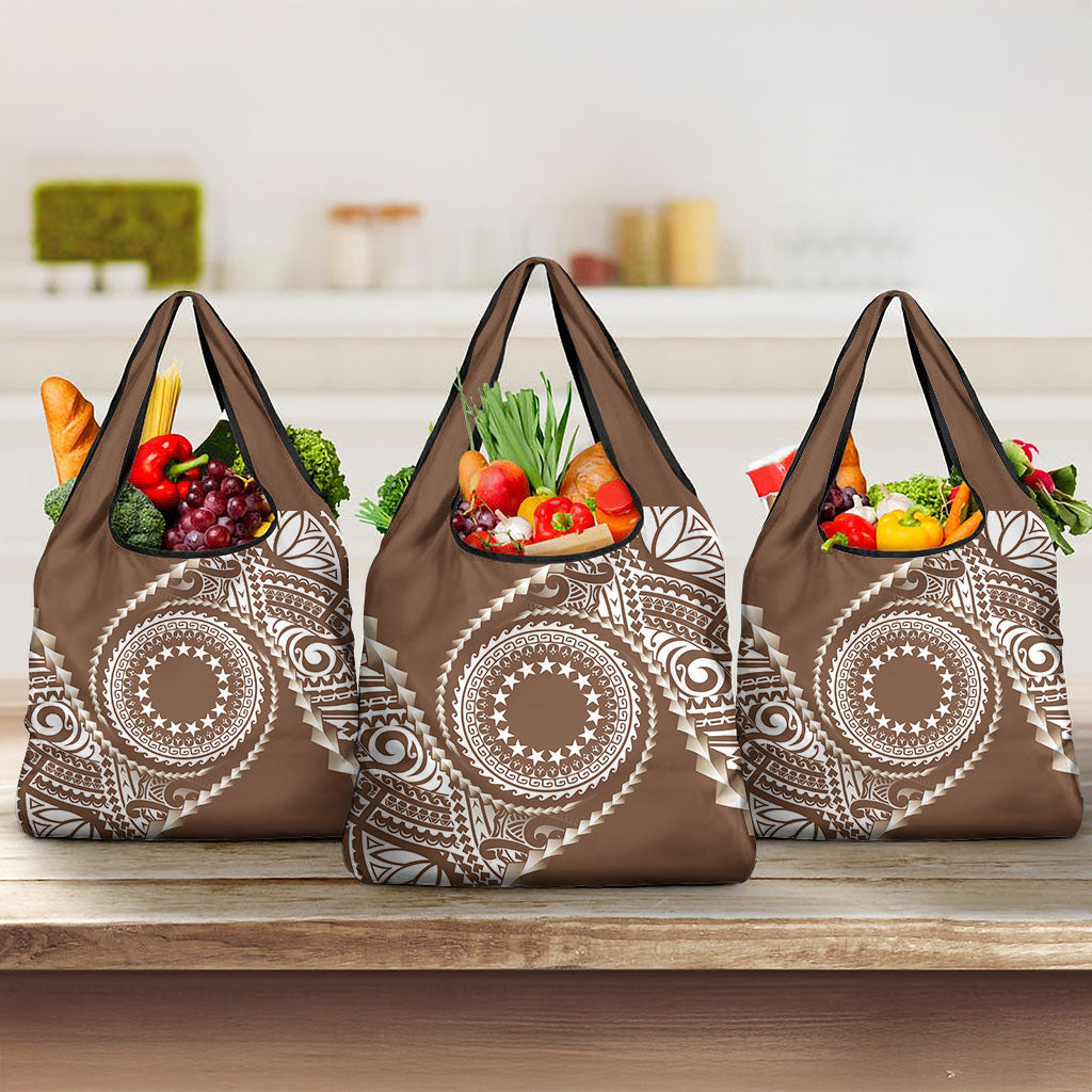 Cook Islands Gospel Day Grocery Bag Brown Tribal Curves LT05 3-pack One Size Brown - Polynesian Pride