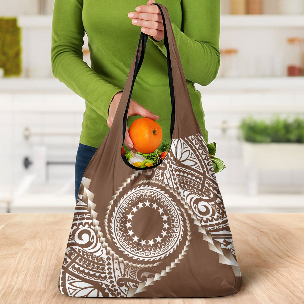 Cook Islands Gospel Day Grocery Bag Brown Tribal Curves LT05 - Polynesian Pride