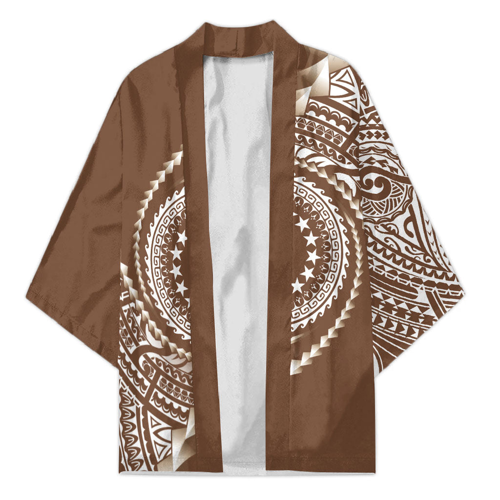 Cook Islands Gospel Day Kimono Brown Tribal Curves LT05 Unisex Brown - Polynesian Pride