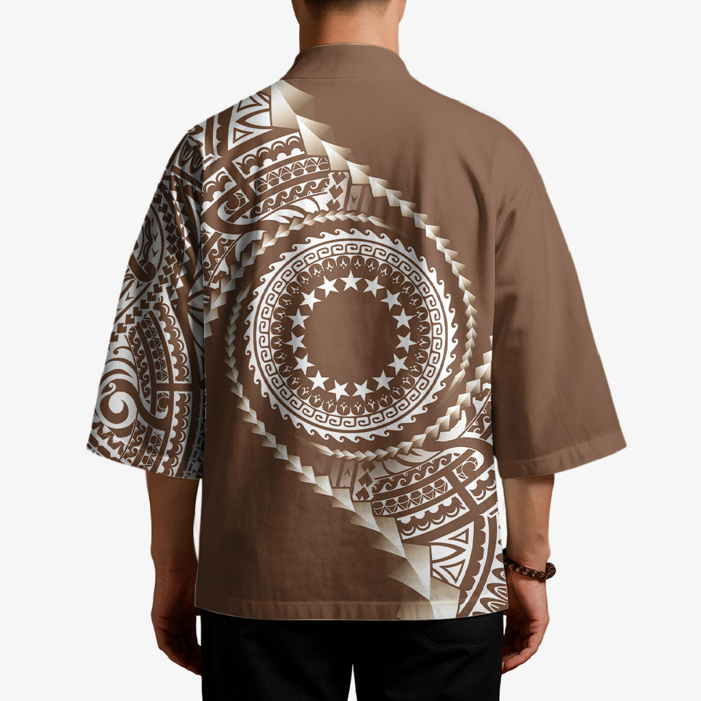 Cook Islands Gospel Day Kimono Brown Tribal Curves LT05 - Polynesian Pride