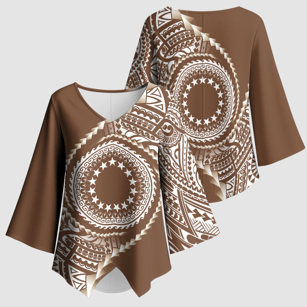 Cook Islands Gospel Day Kimono Sleeve Blouse Brown Tribal Curves LT05 - Polynesian Pride