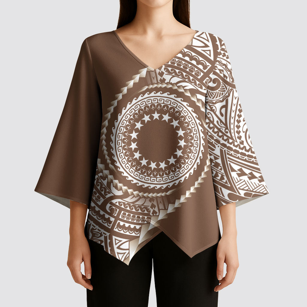 Cook Islands Gospel Day Kimono Sleeve Blouse Brown Tribal Curves LT05 - Polynesian Pride