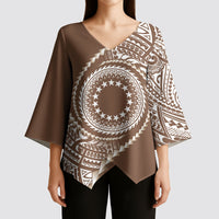 Cook Islands Gospel Day Kimono Sleeve Blouse Brown Tribal Curves LT05 - Polynesian Pride
