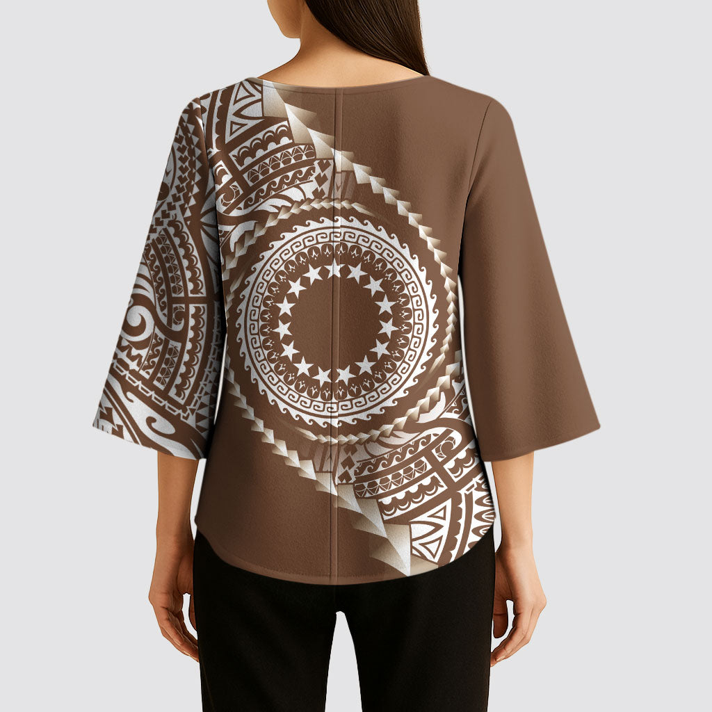 Cook Islands Gospel Day Kimono Sleeve Blouse Brown Tribal Curves LT05 - Polynesian Pride