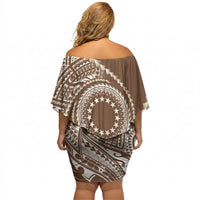 Cook Islands Gospel Day Off Shoulder Short Dress Brown Tribal Curves LT05 - Polynesian Pride
