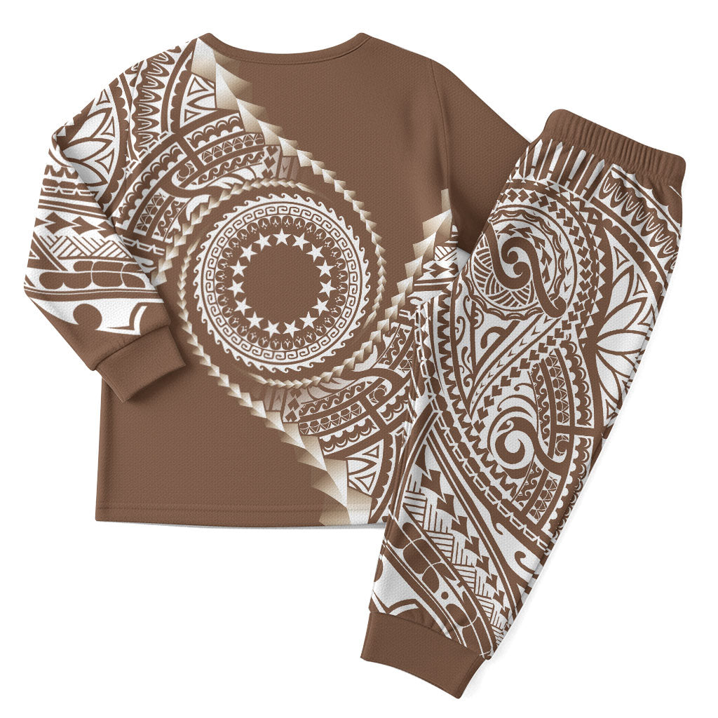 Cook Islands Gospel Day Christmas Pajama Set Brown Tribal Curves LT05 - Polynesian Pride