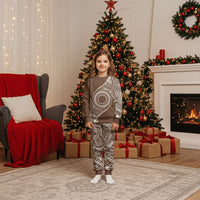 Cook Islands Gospel Day Christmas Pajama Set Brown Tribal Curves LT05 Kid Brown - Polynesian Pride