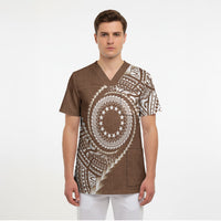 Cook Islands Gospel Day Scrub Top Brown Tribal Curves LT05 - Polynesian Pride