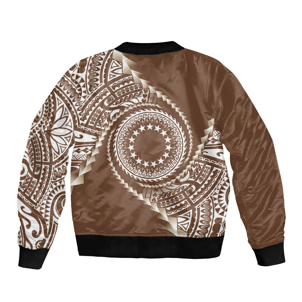 Cook Islands Gospel Day Sleeve Zip Bomber Jacket Brown Tribal Curves LT05 - Polynesian Pride