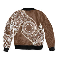 Cook Islands Gospel Day Sleeve Zip Bomber Jacket Brown Tribal Curves LT05 - Polynesian Pride