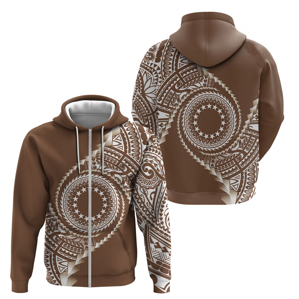 Cook Islands Gospel Day Zip Hoodie Brown Tribal Curves LT05 - Polynesian Pride