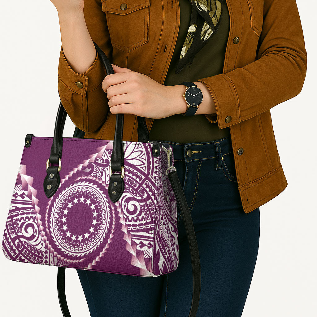 Cook Islands Gospel Day Leather Bag Maroon Tribal Curves LT05 - Polynesian Pride