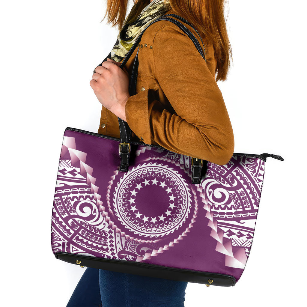 Cook Islands Gospel Day Leather Tote Bag Maroon Tribal Curves LT05 Maroon - Polynesian Pride