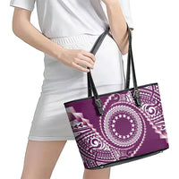 Cook Islands Gospel Day Leather Tote Bag Maroon Tribal Curves LT05 - Polynesian Pride