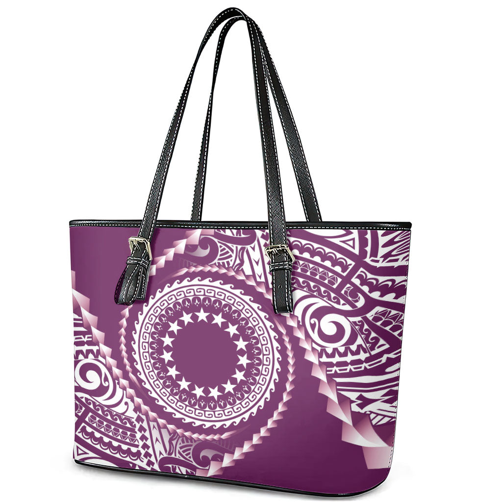 Cook Islands Gospel Day Leather Tote Bag Maroon Tribal Curves LT05 - Polynesian Pride