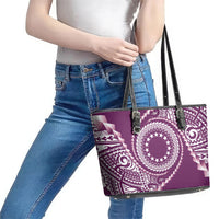Cook Islands Gospel Day Leather Tote Bag Maroon Tribal Curves LT05 - Polynesian Pride