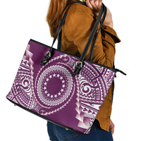 Cook Islands Gospel Day Leather Tote Bag Maroon Tribal Curves LT05 - Polynesian Pride