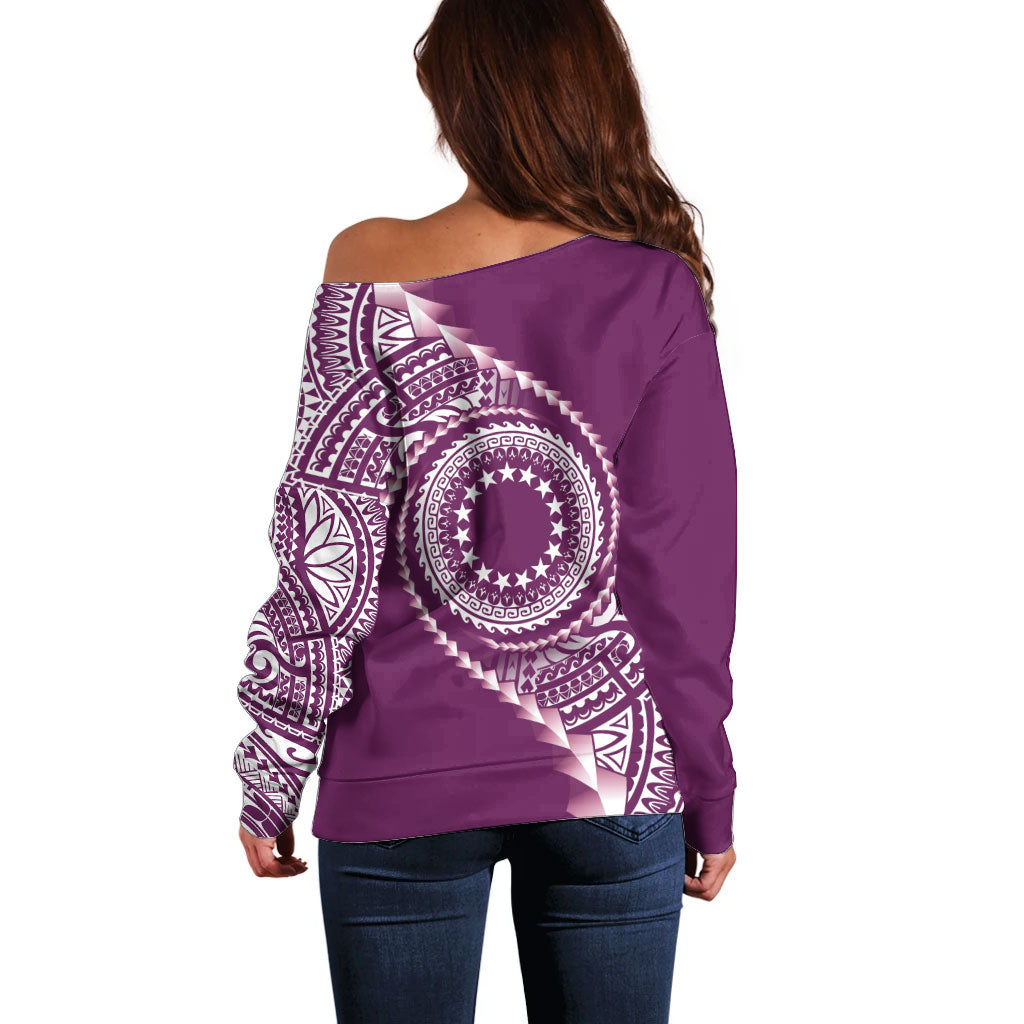 Cook Islands Gospel Day Off Shoulder Sweater Maroon Tribal Curves LT05 - Polynesian Pride