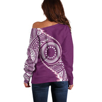 Cook Islands Gospel Day Off Shoulder Sweater Maroon Tribal Curves LT05 - Polynesian Pride