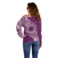 Cook Islands Gospel Day Off Shoulder Sweater Maroon Tribal Curves LT05 - Polynesian Pride