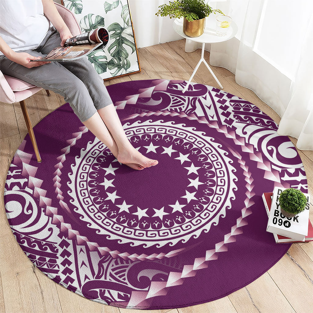Cook Islands Gospel Day Round Carpet Maroon Tribal Curves LT05 - Polynesian Pride