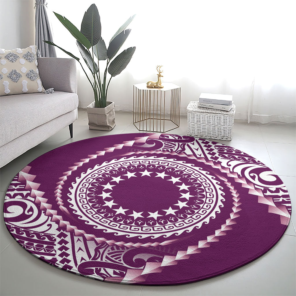 Cook Islands Gospel Day Round Carpet Maroon Tribal Curves LT05 - Polynesian Pride
