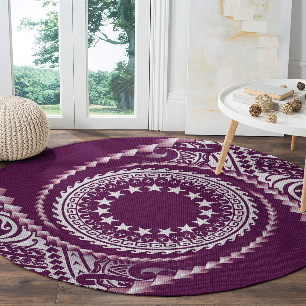 Cook Islands Gospel Day Round Carpet Maroon Tribal Curves LT05 - Polynesian Pride