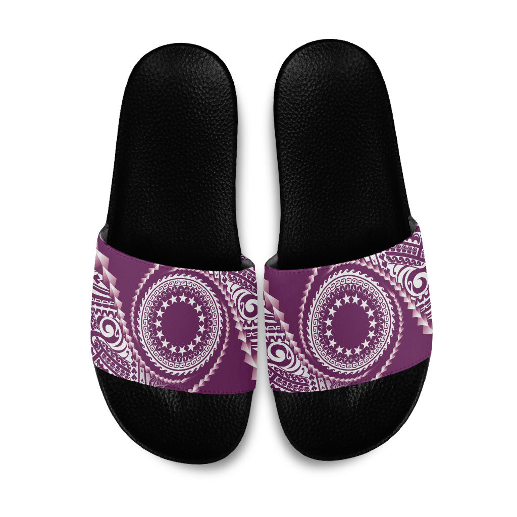 Cook Islands Gospel Day Slide Sandals Maroon Tribal Curves LT05 Maroon - Polynesian Pride
