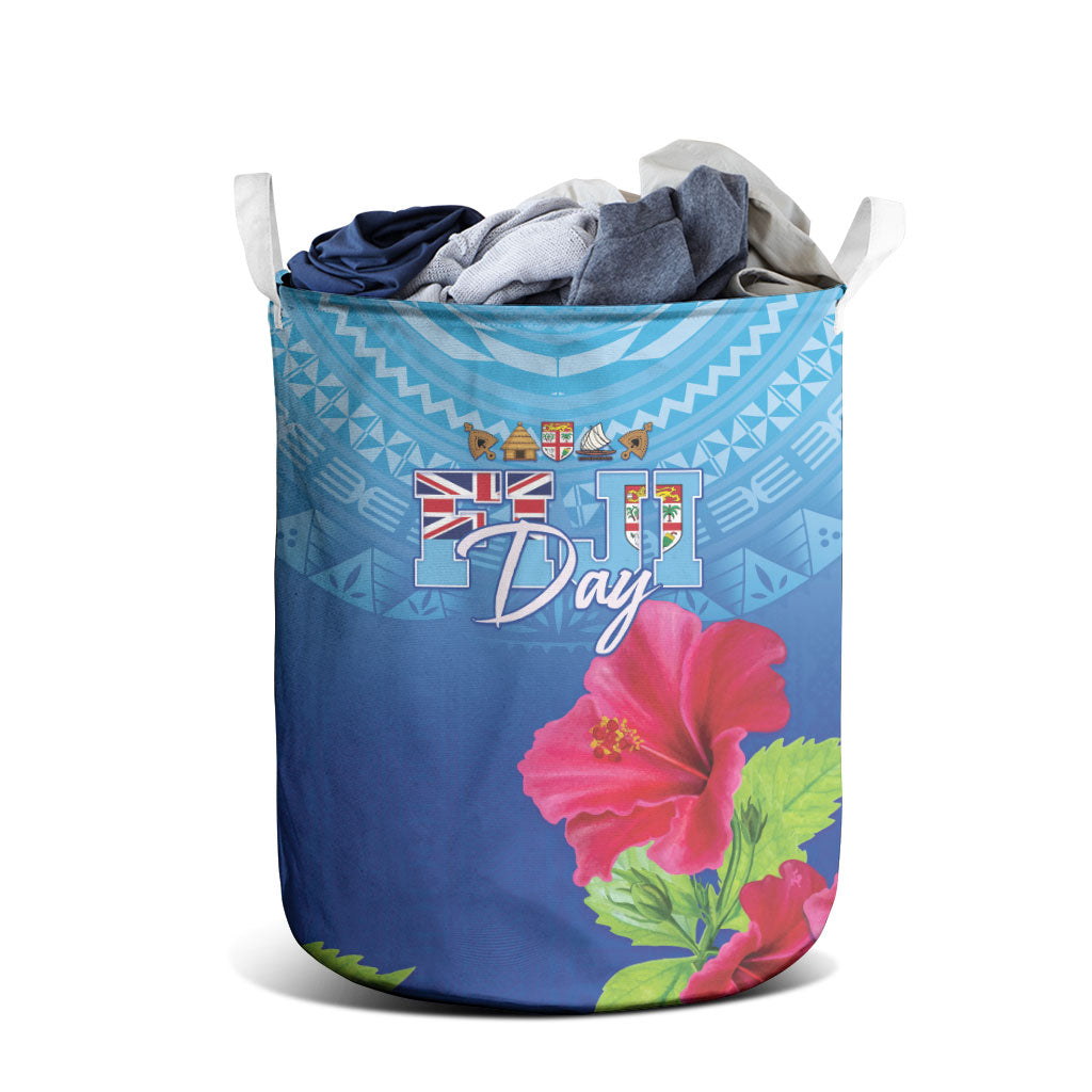Bula Fiji Day Laundry Basket Traditional Tapa Pattern With Hibiscus LT05 - Polynesian Pride