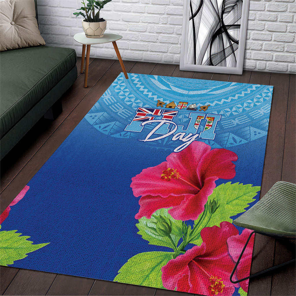 Bula Fiji Day Area Rug Traditional Tapa Pattern With Hibiscus LT05 Blue - Polynesian Pride