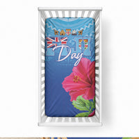 Bula Fiji Day Baby Bed Cover Traditional Tapa Pattern With Hibiscus LT05 28 × 52 in Blue - Polynesian Pride