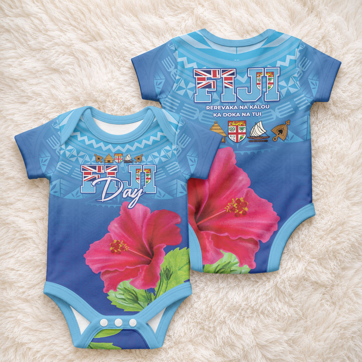 Bula Fiji Day Baby Onesie Traditional Tapa Pattern With Hibiscus LT05 - Polynesian Pride