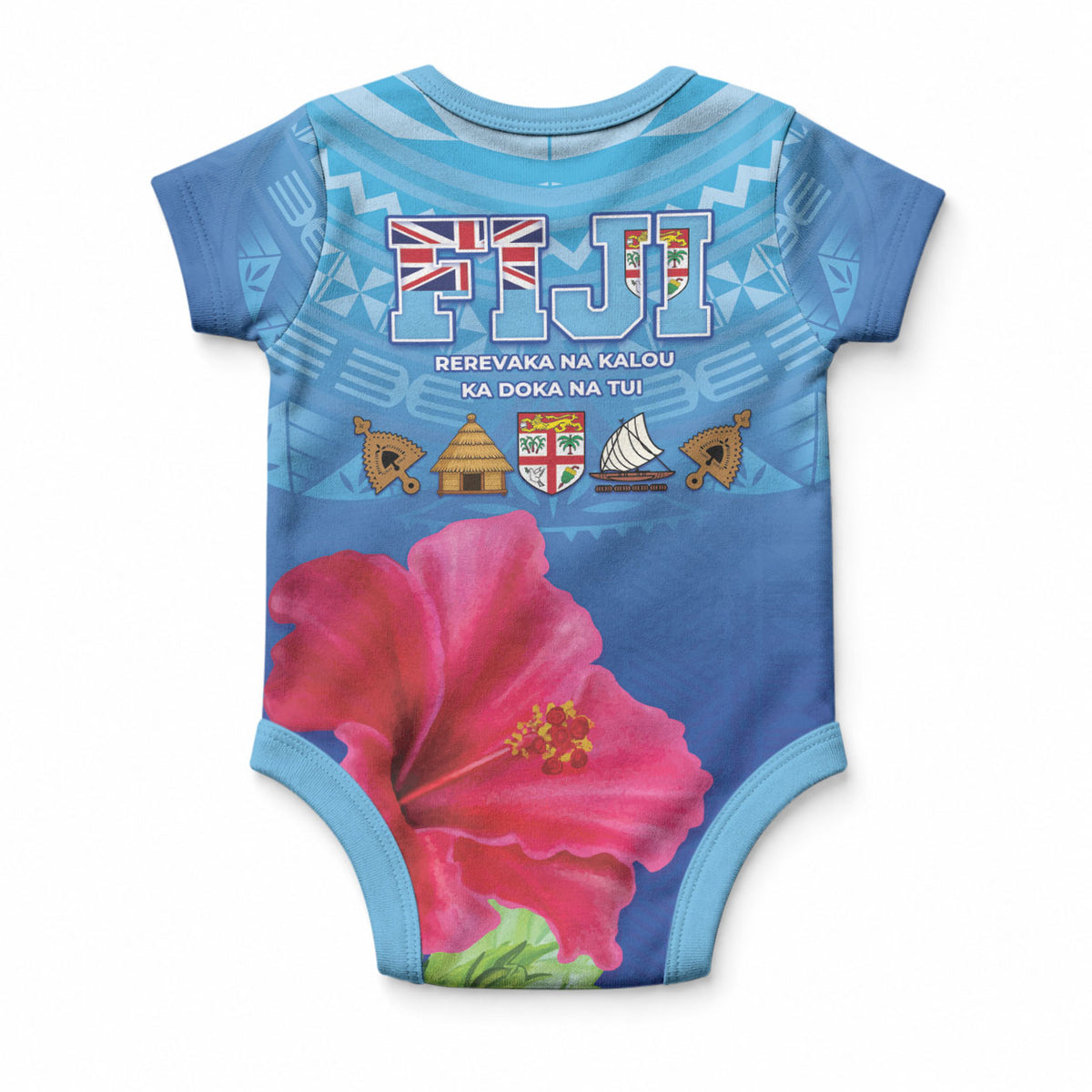 Bula Fiji Day Baby Onesie Traditional Tapa Pattern With Hibiscus LT05 - Polynesian Pride
