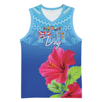 Bula Fiji Day Basketball Jersey Traditional Tapa Pattern With Hibiscus LT05 Unisex Blue - Polynesian Pride
